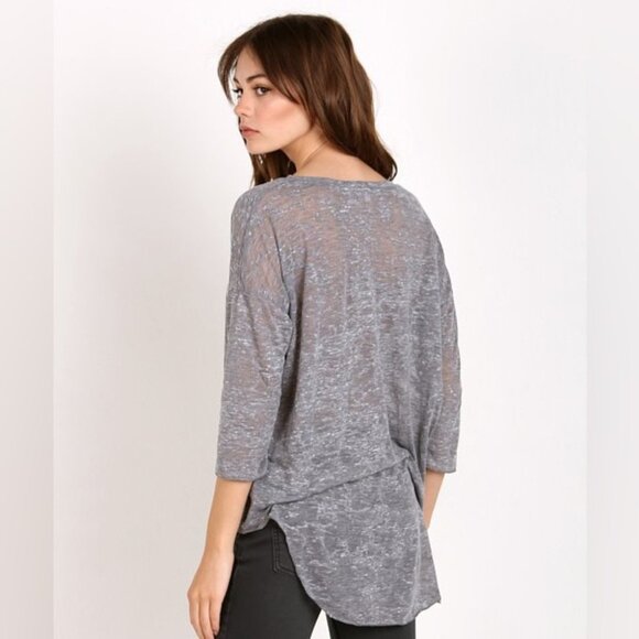 LNA Women's Cape Strap Tee Top T-shirt Burnout 3/4 Length Sleeve Heather Grey XS - Picture 8 of 14